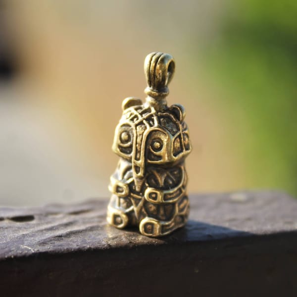 Celtic Bear Pendant, Hand-Carved Brass Charm Highly Detailed Trinket