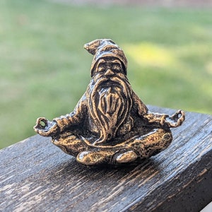 Gnome Sculpture Feng Shui Brass Figurine of Meditating Gnome Statuette