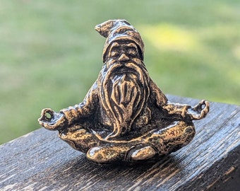 Gnome Sculpture Feng Shui Brass Figurine of Meditating Gnome Statuette