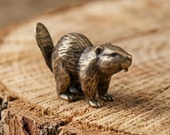 Beaver Figurine Solid Brass Miniature North American Wildlife Animal Decor Tiny Animal Statue