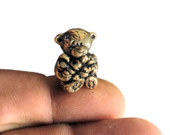 Teddy Bear Brass  Figurine Miniature Collectible Bear with Flowers