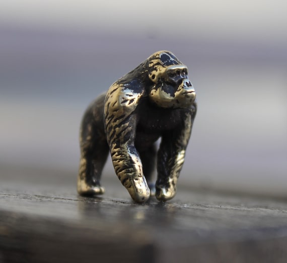 Handmade Brass Gorilla Figurine: Small Silverback Monkey Ornament