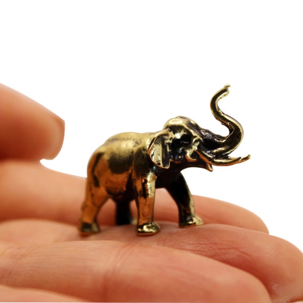 Brass Elephant Statuette Feng Shui Lucky Miniature Art Handmade Figurine