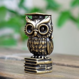 Owl Figurine Wisdom Graduation Gift Miniature Bird on Book Sculpture Lucky Charm Desktop Decor Crafted in USA