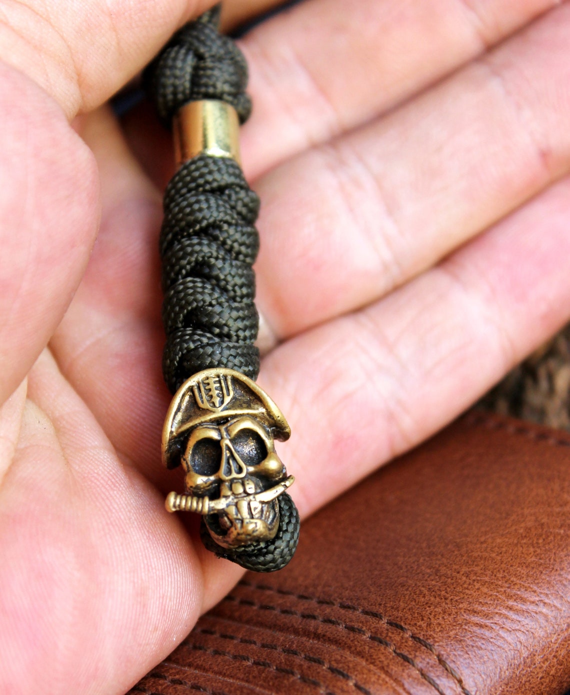 DIY Paracord Keychain With a Brass Pirate Skull Bead Keyring Etsy
