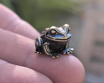 Brass Frog Figurine Lucky Frog Miniature Sculpture Handmade in USA