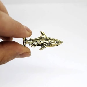 Shark Figurine Statuette Brass Small Sea Animal Sculpture Handmade Collectible Figure Fish Keychain