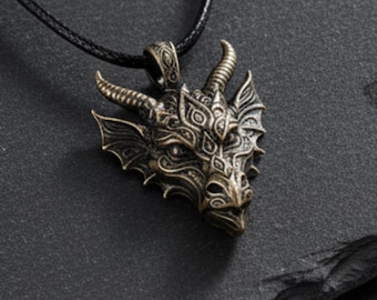 Ornate Dragon Head Pendant in Antique Brass Handmade Fantasy Jewelry