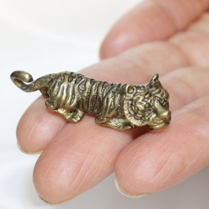 Tiger Figurine Small Brass Handmade Animal Trinket Collectible Home Decorating Figurine