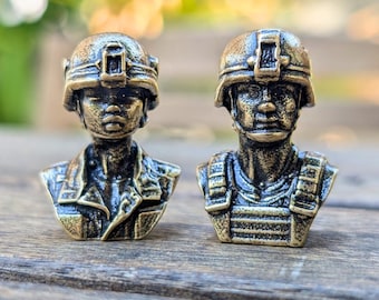 Brass Soldier Helmet Bust: Handmade US Military Figurine