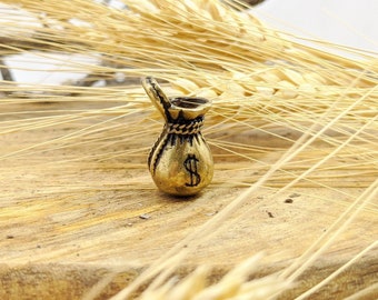 Brass Money Bag Keychain: Lucky Charm Amulet Talisman