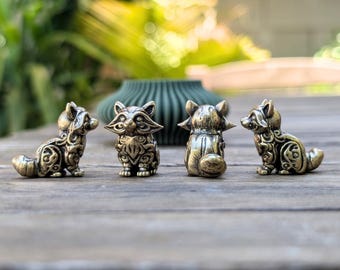 Raccoon Figurine Charming Brass Handmade Woodland Bandit Collectible Animal