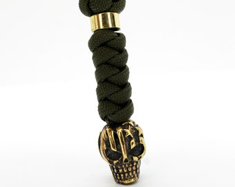 Brass Skull Paracord Keychain - Handmade USA Biker Lanyard