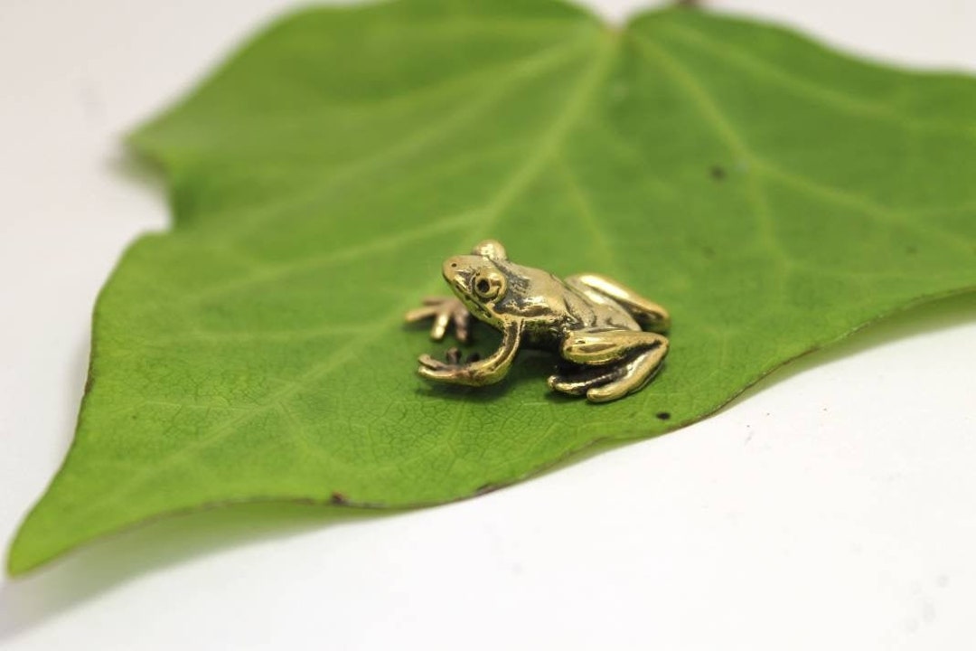 Frog Figurine Brass Tiny Animal Gold Miniature Vintage Handmade