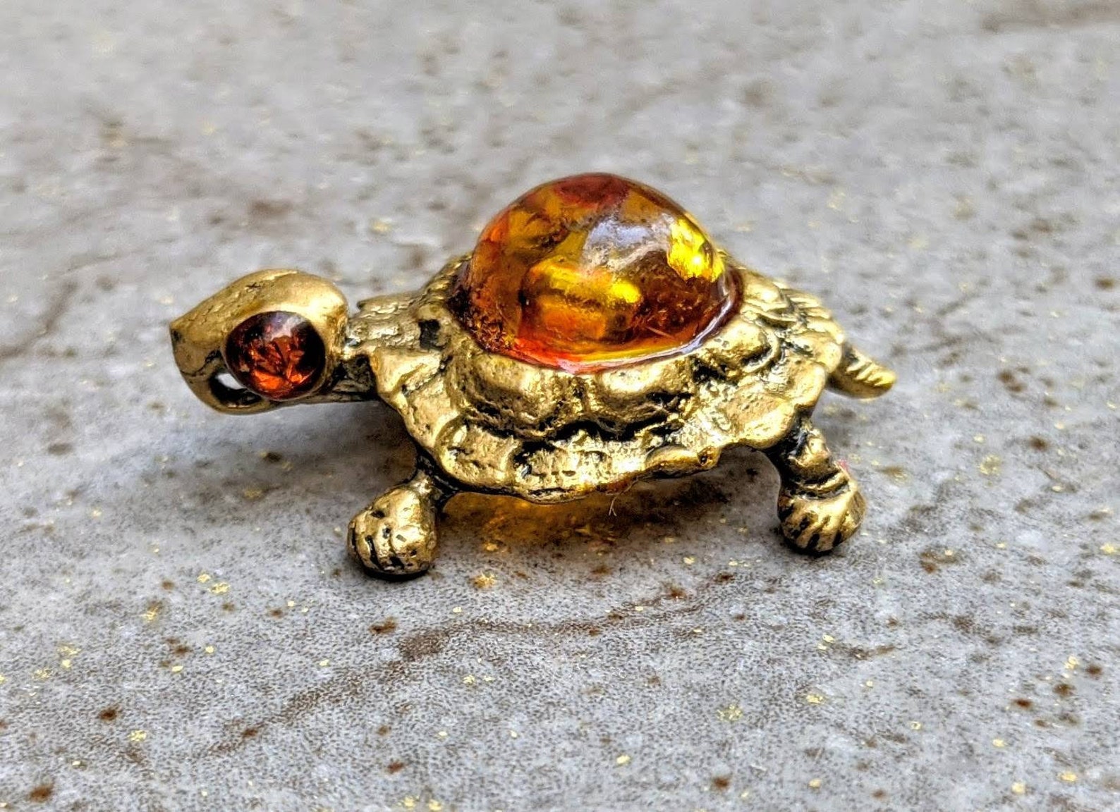 Turtle Brass Figurine With Epoxy Resin Bead Collectible | Etsy