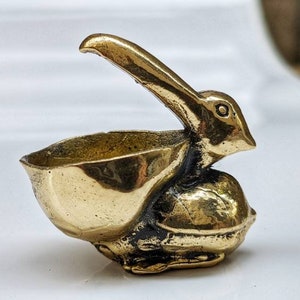 Pelican Brass Figurine Collectible Bird Trinket Miniature Handmade Charm Souvenir Sculpture