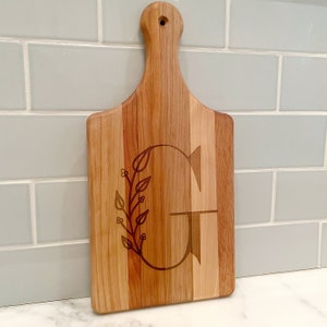monogram initial paddle cutting board / personalized cheese board bridal shower gift / custom gift / hardwood paddle cutting board
