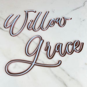 2 18&quot; acrylic nursery baby name signs - double layer colored script font baby name - laser cut acrylic baby name sign