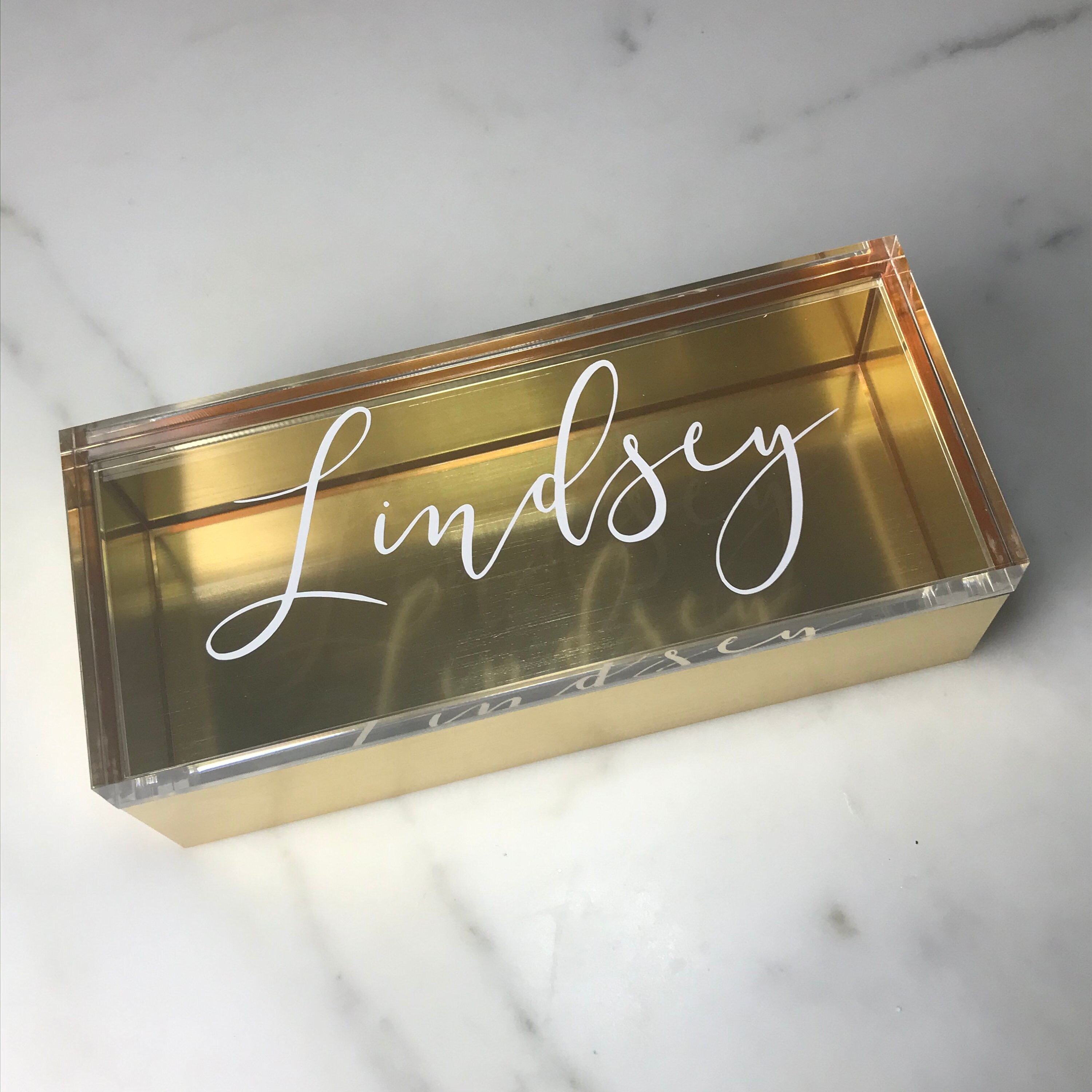Gold acrylic bridal jewelry box / monogram script name Etsy