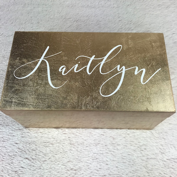 gold lacquer monogram rectangular jewelry box / makeup desk box / monogramed gift