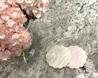 Scalloped Acrylic Coaster Set of 4 – Metallic Ripple Pink, White and Blue | Mix and Match Drink Coasters | Feminine Gift