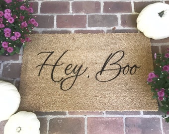 hey, boo fall doormat for halloween / festive fall doormat decor / hey, boo doormat