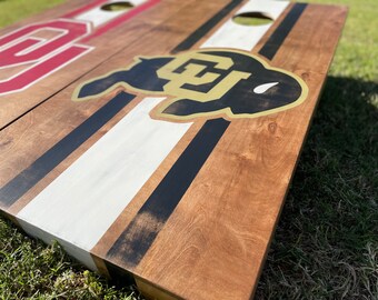 Custom cornhole boards, personalized, hand painted, stained, college, football, distressed