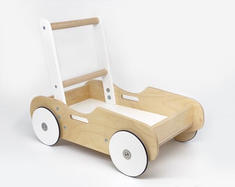 Wooden Walker & Wagon for Baby / Toddlers - Handcrafted Montessori Toy, First Birthday Baby Boy / Girl  Gift