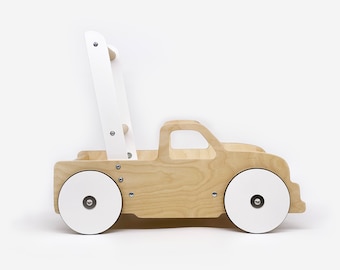 Wooden Walker & Wagon Push Cart for Baby / Toddlers - Truck Design Handcrafted Montessori Toy, First Birthday Baby Boy / Girl Gift