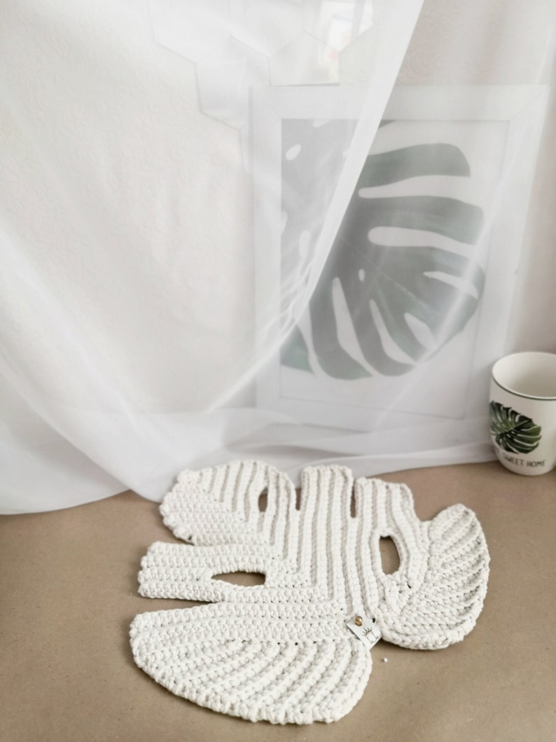 Crochet PATTERN Leaf Monstera eco-cotton. Napkin for table image 5