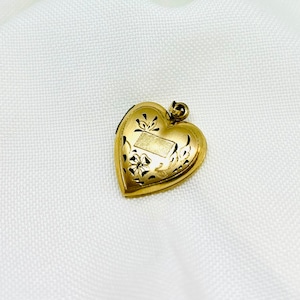 Vintage 12K Gold-Filled Heart Locket, Floral Engraved Photo Pendant