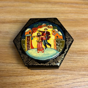 Painted Lacquer Trinket Box, Russian Fairy Tale, “Master of Blizzards”, Small Jewelry Box, Ring Box