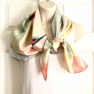 Pink and Pastel Scarf, Laura Ashley Silky Satin Floral Painted Large Square Scarf image 6