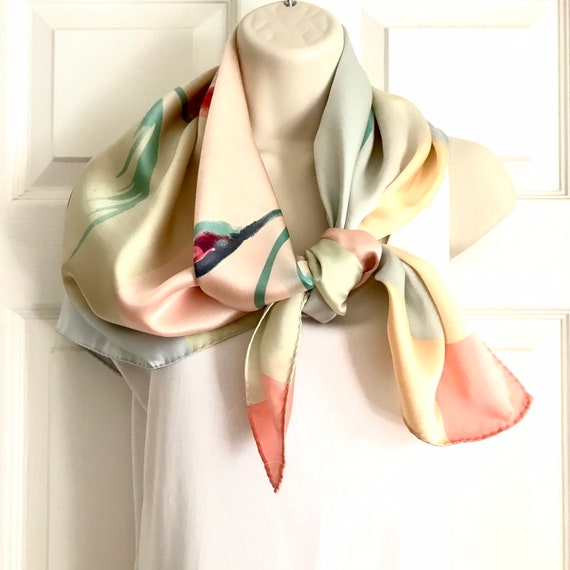 Pink and Pastel Scarf, Laura Ashley Silky Satin F… - image 6