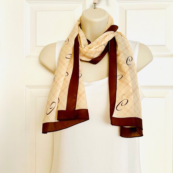 Initial C Scarf Yellow and Brick Brown, Long Silk… - image 4