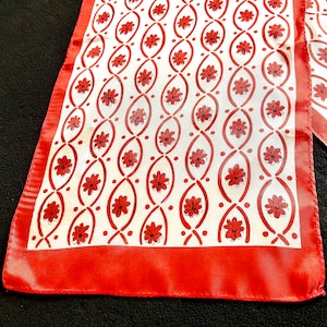 50s-60s Silky Acetate Scarf, Red And White, Rectangle, Made in Japan