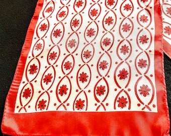 50s-60s Silky Acetate Scarf, Red And White, Rectangle, Made in Japan