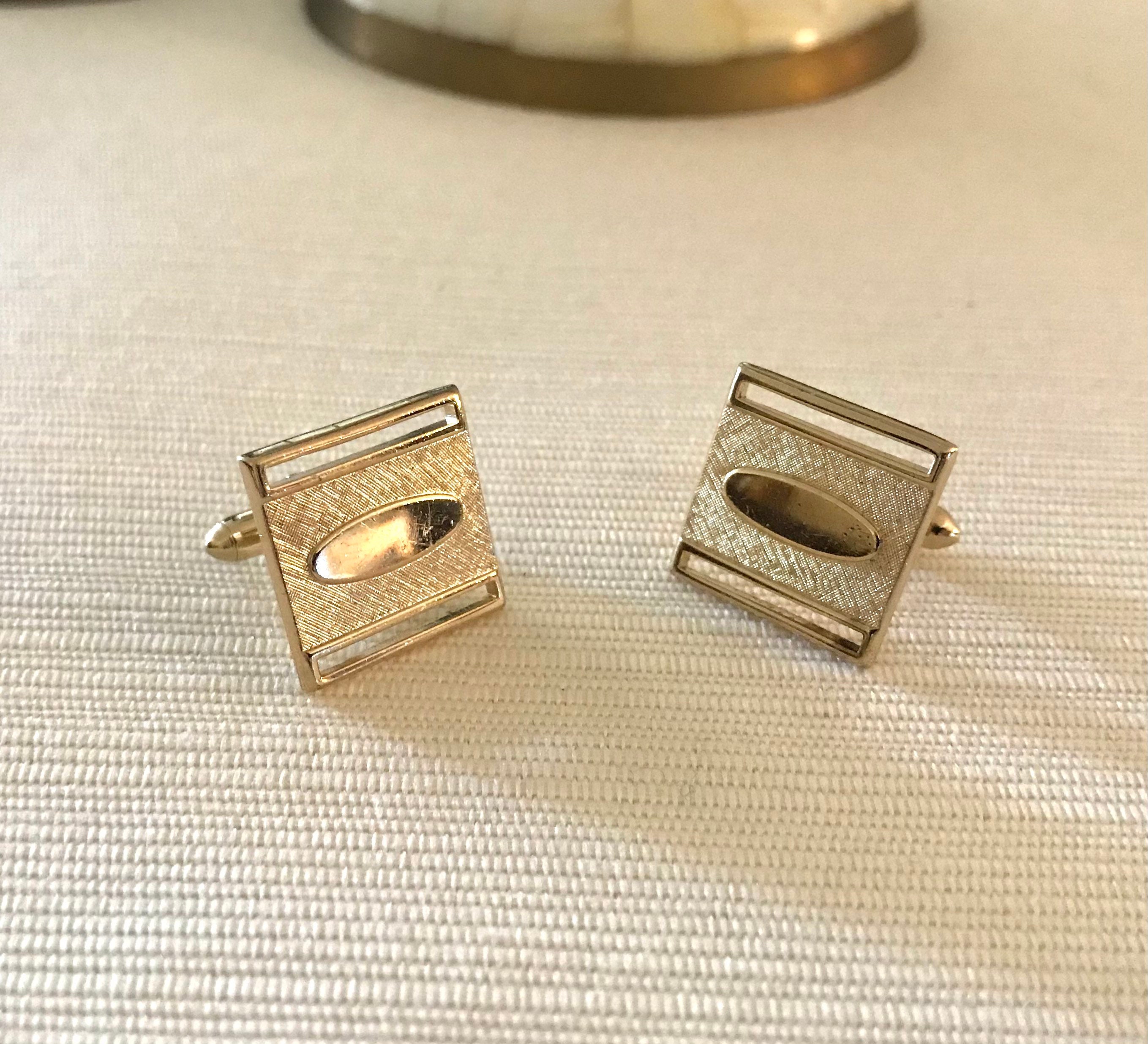 SWANK Golden Cufflinks, Square With Oval Middle, Brushed Gold - Etsy