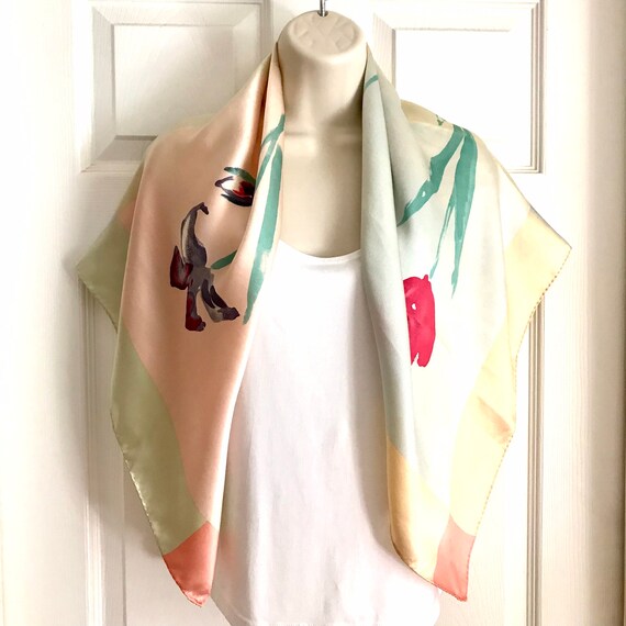 Pink and Pastel Scarf, Laura Ashley Silky Satin F… - image 4