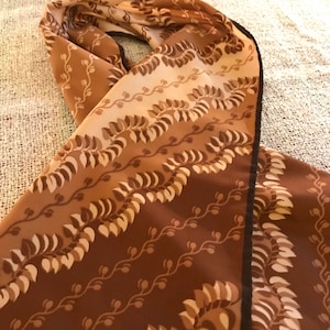60s 70s Brown Scarf Nina Martell Signed, Long Fashion Scarf, Mod Boho