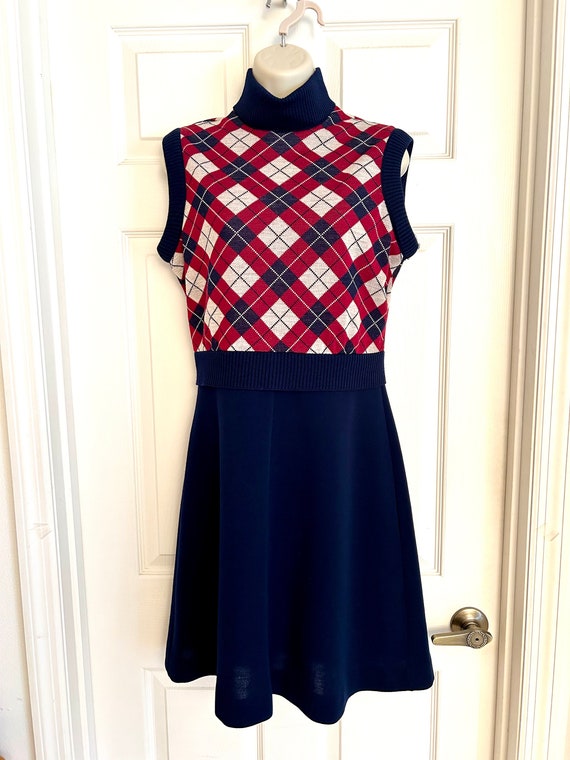 70s Mod Suit Dress, Jonathan Logan Navy Blue and C