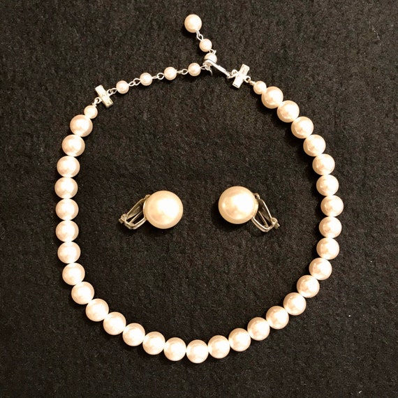 Pearl Necklace and Earrings, Faux Pearls, JAPAN, … - image 2