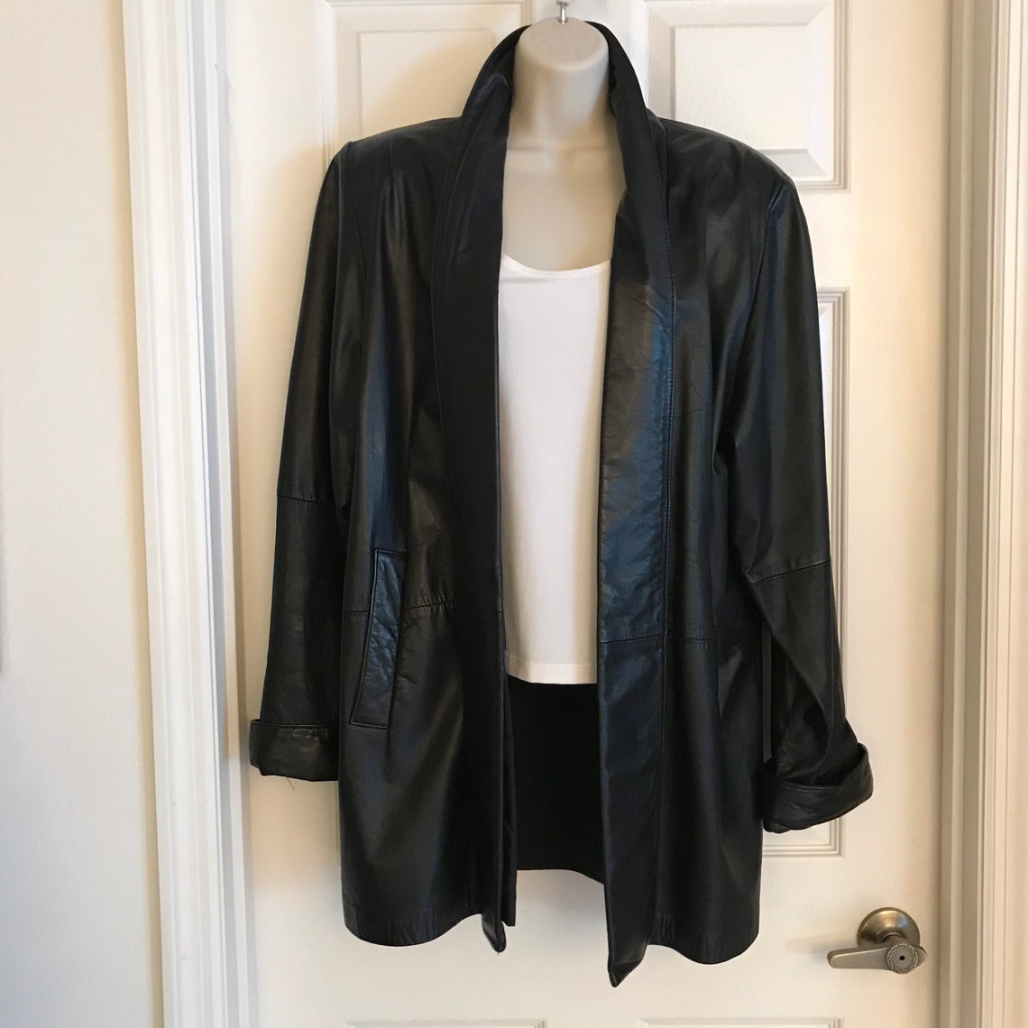 Lord & Taylor Leather Coat Jacket Black Car Coat Shoulder | Etsy