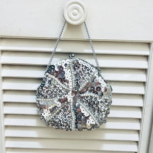 Silver Sequin Small Purse, Disco Purse With Hideaway Chain, Bridal Purse