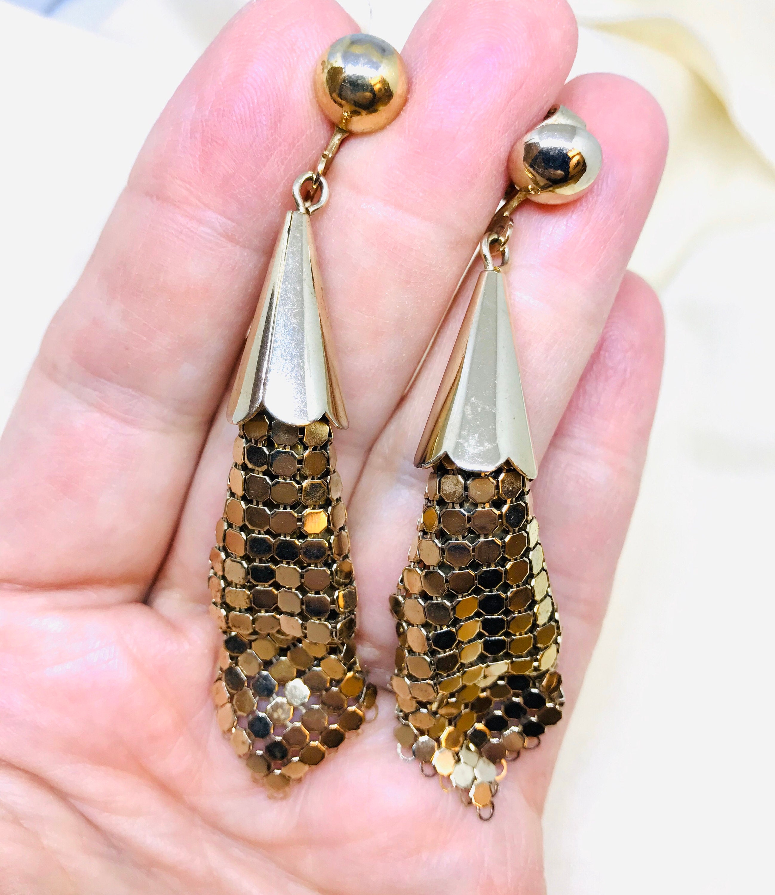 Gold Mesh Dangle Earrings Disco Earrings 80s Statement Etsy