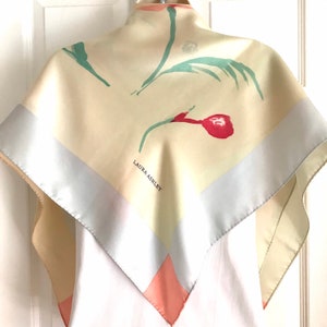 Pink and Pastel Scarf, Laura Ashley Silky Satin Floral Painted Large Square Scarf image 9