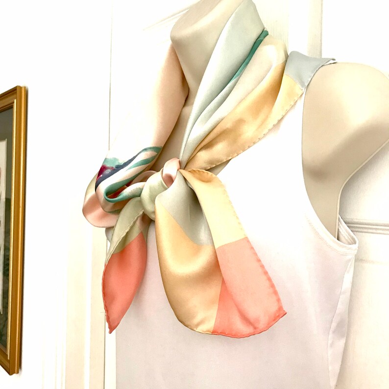 Pink and Pastel Scarf, Laura Ashley Silky Satin Floral Painted Large Square Scarf image 7