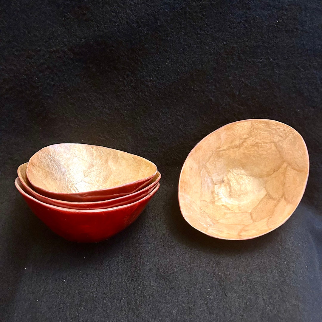 Capiz Shell Bowls Shiny Gold Inside Red Outside Chic - Etsy