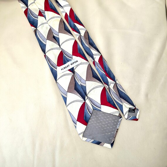Abstract Silk Necktie, Albert Nipon, Cream White,… - image 3