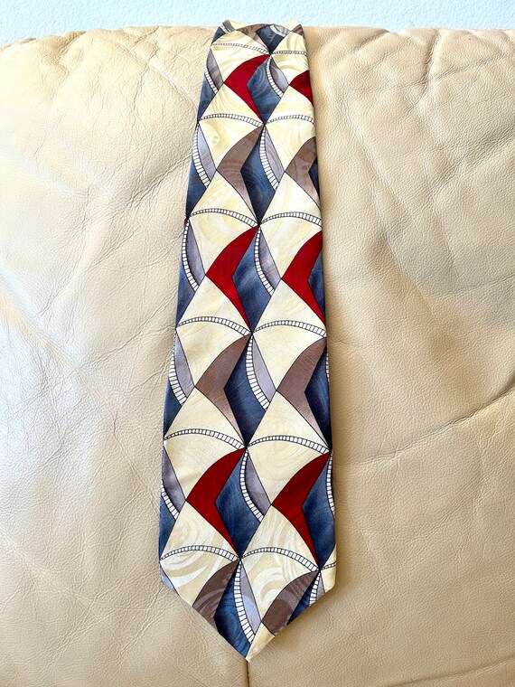Abstract Silk Necktie, Albert Nipon, Cream White,… - image 8